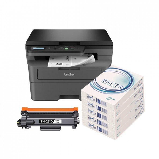 Stampante Brother Multifunzione laser A4 + 5 Risme di Carta 80 GR + 1 Toner Compatibile TN 2510