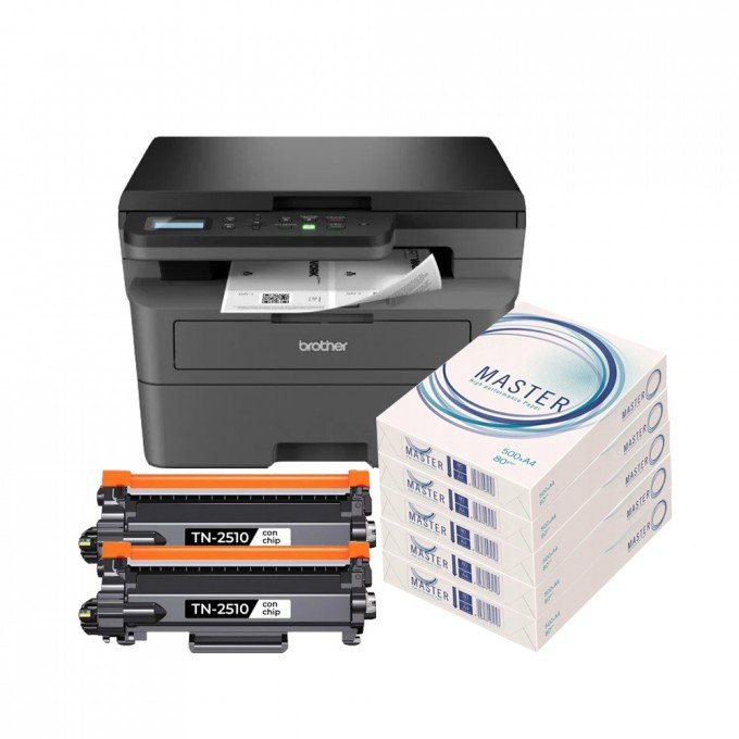 Stampante Brother Multifunzione laser A4 + 5 Risme di Carta 80 GR + 2 Toner Compatibili TN 2510