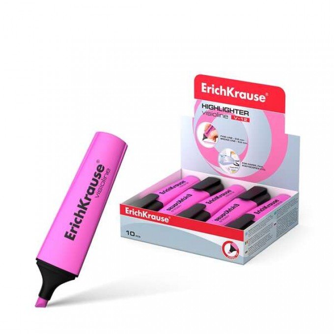 1 Evidenziatore fluorescente Erichkrause Visioline V-12 - Punta smussata - Inchiostro a base d'acqua - Colore rosa