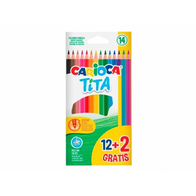 Carioca Tita Confezione da 12 + 2 matite colorate Gratis - mina resistente - colori assortiti