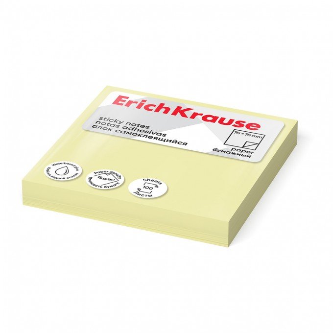 Post it - Sticky notes ErichKrause 75х75 mm, 100 fogli, giallo