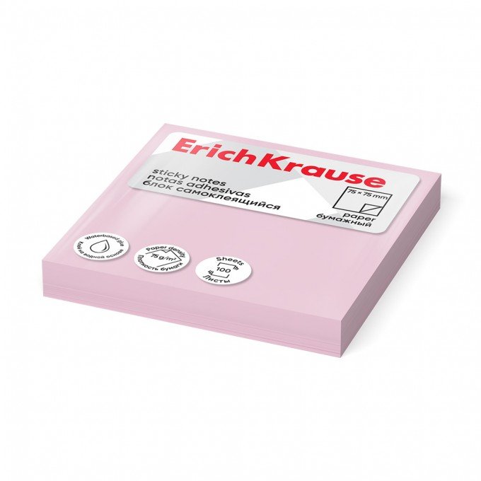 Post it - Sticky notes ErichKrause 75х75 mm, 100 fogli, Rosa