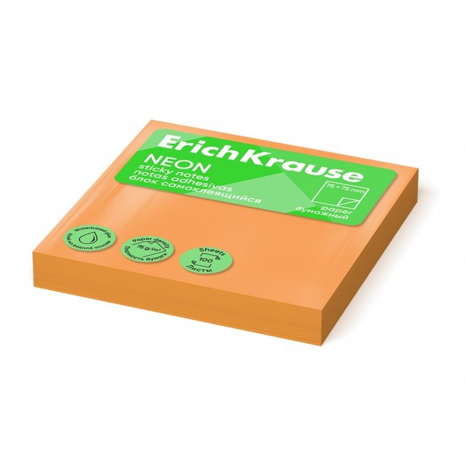 Post it - Sticky notes ErichKrause 75х75 mm, 100 fogli, Arancione Fluo