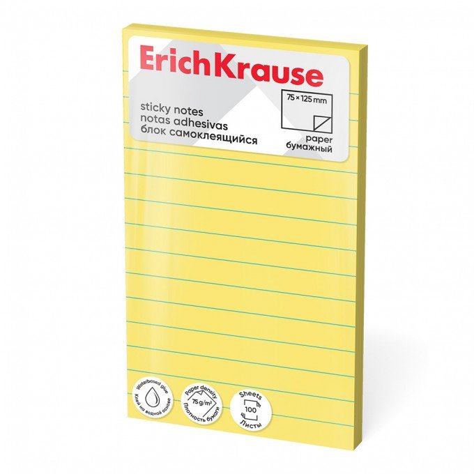 Block notes adesivo ErichKrause 125х75 mm, 100 fogli, giallo