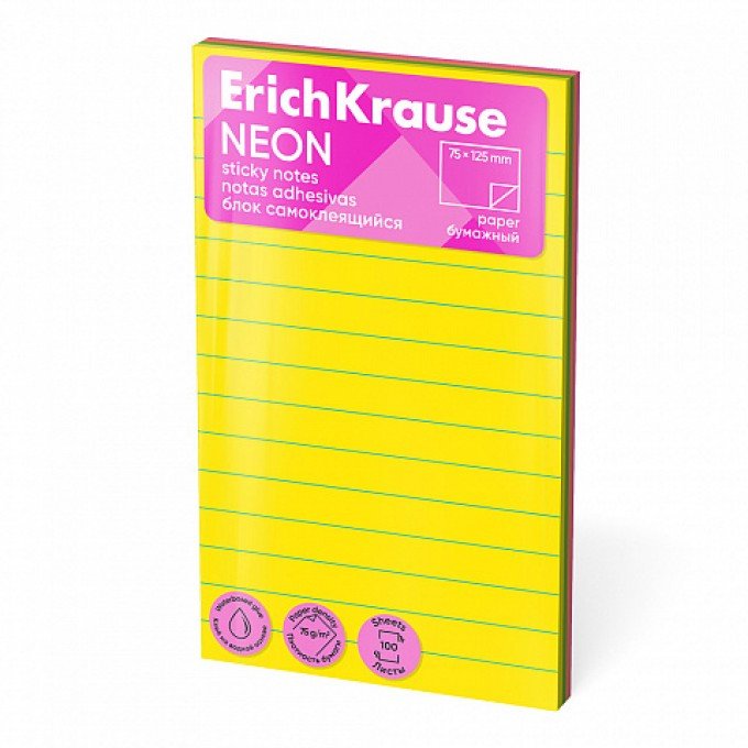 Block notes adesivo ErichKrause 125х75 mm, 100 fogli, Giallo Fluo