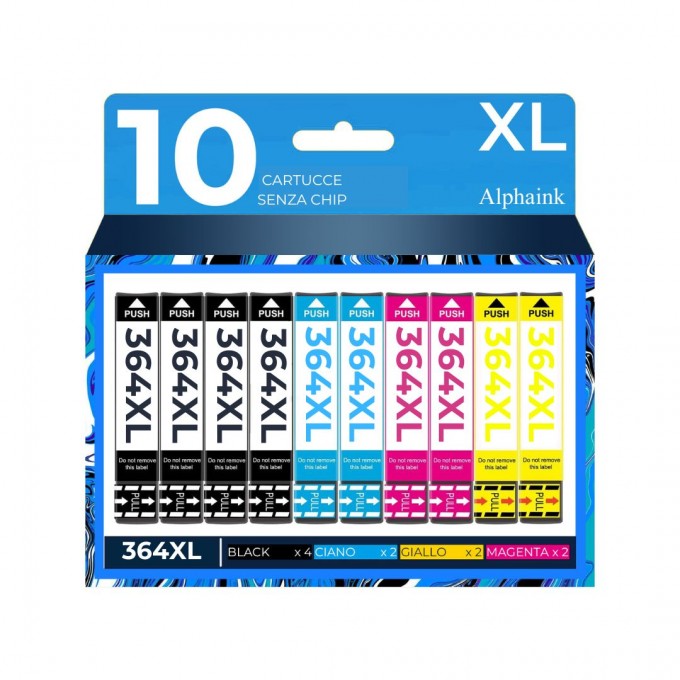 10 Cartucce HP 364XL N9J73AE Nero + Colore NO CHIP Compatibili