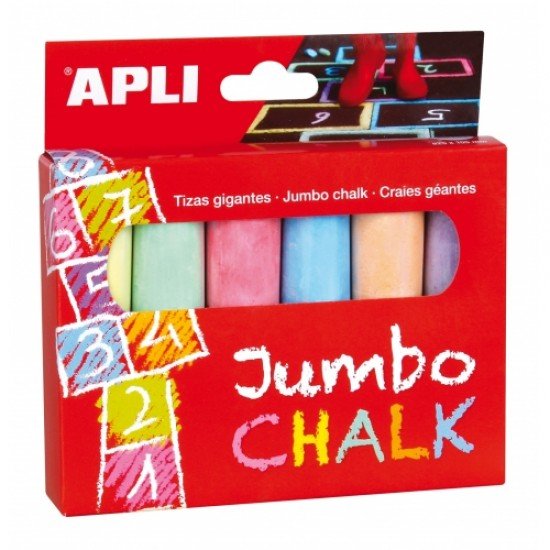 Apli Blister da 6 Gessetti Giganti Jumbo Chalk in Colori Assortiti