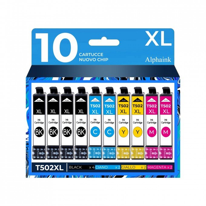 10 Cartucce Epson T502XL C13T02W64020 Nero + Colore Compatibili