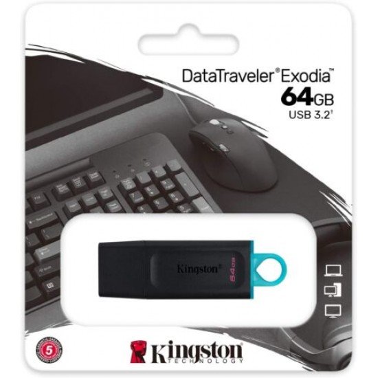 Chiavetta USB 3.2 Pen Drive Kingstone 64GB DataTraveler Exodia per Archiviazione Dati 