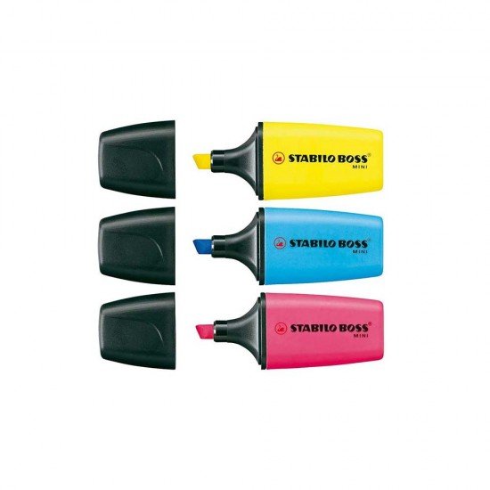 Evidenziatore Stabilo Boss Original Mini Confezione da 3 Colori Giallo Rosa Azzurro