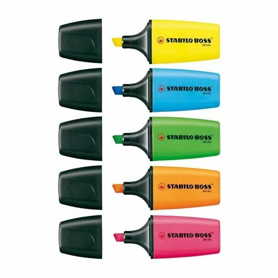 Evidenziatore-Stabilo-Boss-Original-Mini-Confezione-da-5-Colori-Giallo -Arancio-Rosa-Verde-Azzurro