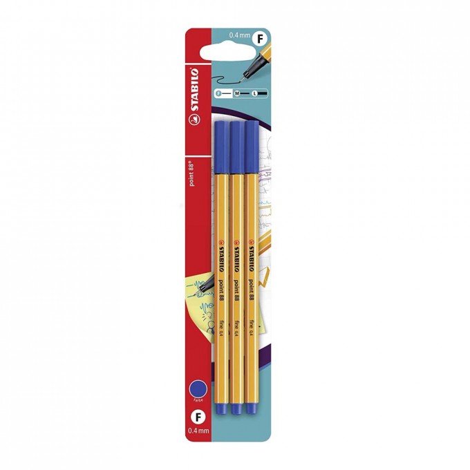 Stabilo Fineliner point 88 Pack da 3 Penne Blu