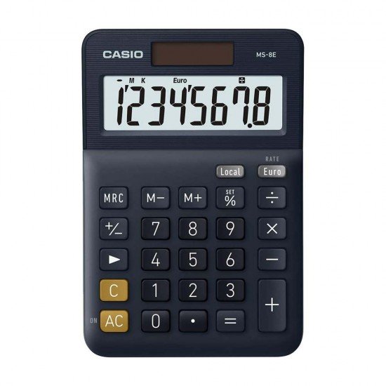 Calcolatrice da Tavolo Casio MS 8E 8 Cifre Funzione di Conversione Valute (Euro) e Tasto Correzione Ultima Cifra Alimentazione Combinata