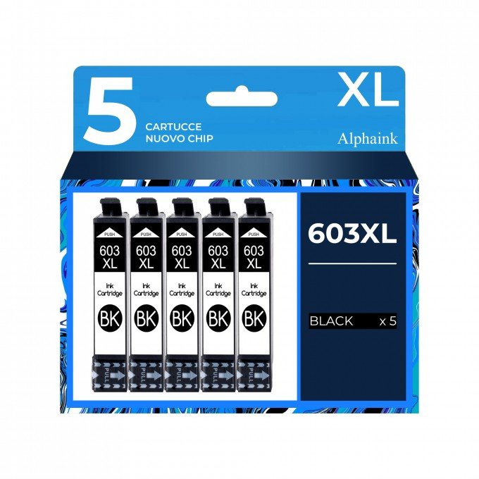 5 Cartucce Epson T603XL C13T03U14010 Nero Compatibili 