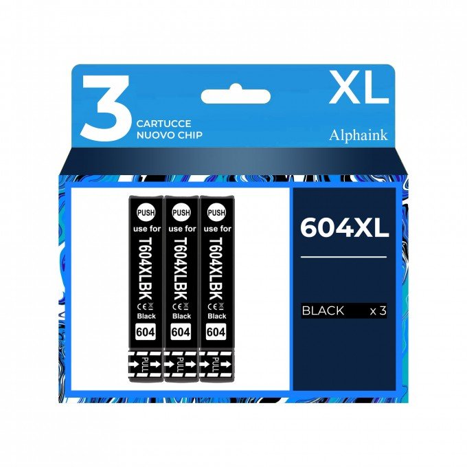 3 Cartucce Epson T604XL-BK C13T10H14010 Nero Compatibile