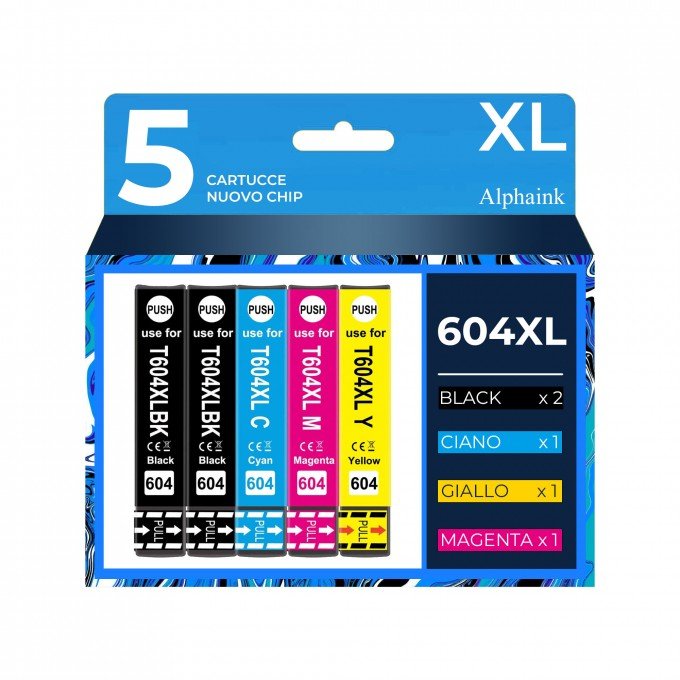 5 Cartucce Epson T604XL C13T10H14010 Nero + Colore Compatibili 