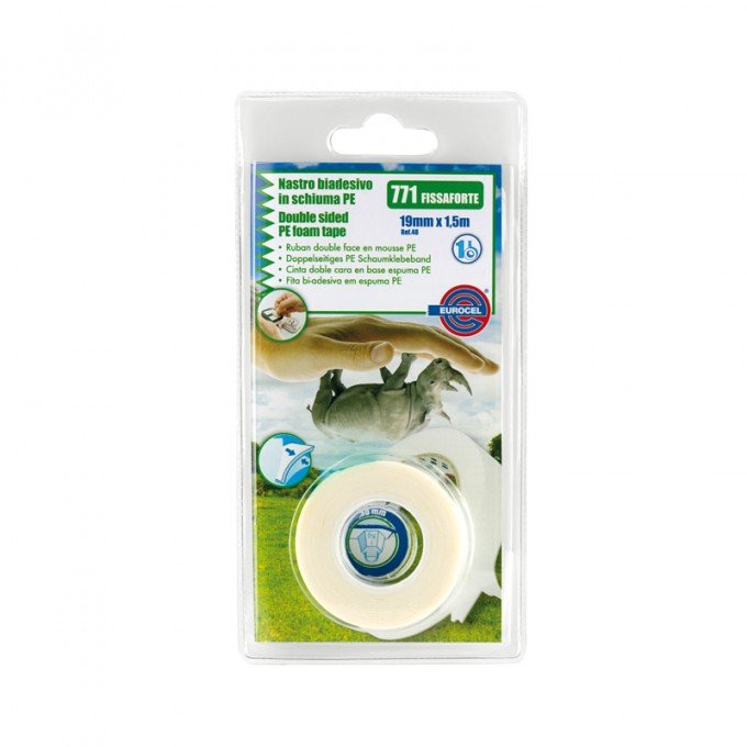 Nastro Eurocel Biadesivo 771 Fissaforte in Schiuma PE  19 mm x 1,5 metri Pack 1 Rotolo