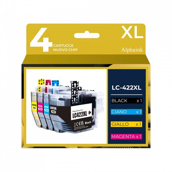 4 Cartucce Brother LC-422XL Nero + Colore Compatibile