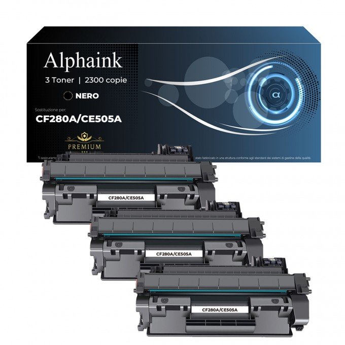 3 Toner HP CF280A-CE505A 80A 05A Nero Compatibili