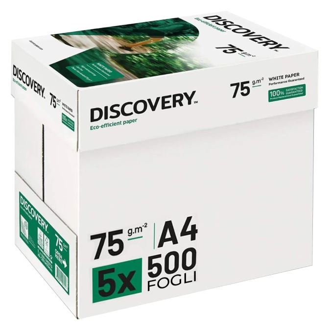 Carta A4 75 gr  Discovery Navigator - 5 Risme Per Stampante, Ufficio, Fotocopie, Multiuso - Bianca