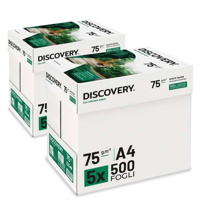 Carta A4 75 gr Discovery Navigator - 10 Risme Per Stampante, Ufficio, Fotocopie, Multiuso - Bianca