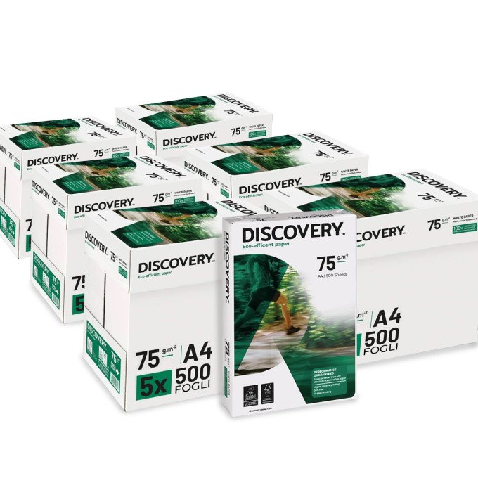 Carta A4 75 gr Discovery Navigator - 30 Risme Per Stampante, Ufficio, Fotocopie, Multiuso - Bianca