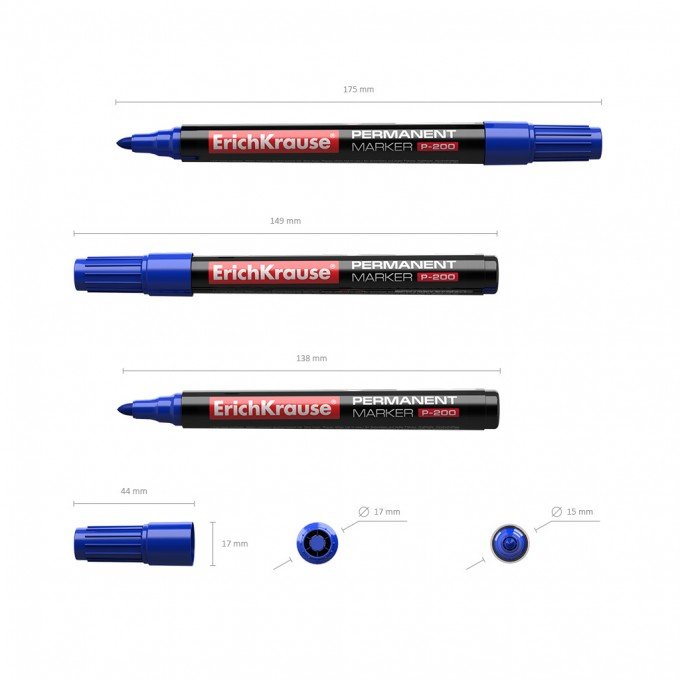 Confezione da 4 pennarelli permanenti P-200 - Punta a proiettile - Resistente ai danni e all'abrasione - Larghezza di scrittura da 0,8 a 2,2 mm - Nero blu verde rosso