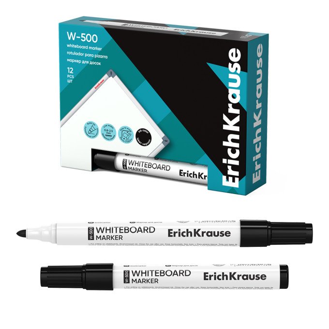 Pennarello per lavagna bianca ErichKrause W-500, colore inchiostro: nero (confezione da 12 pezzi)