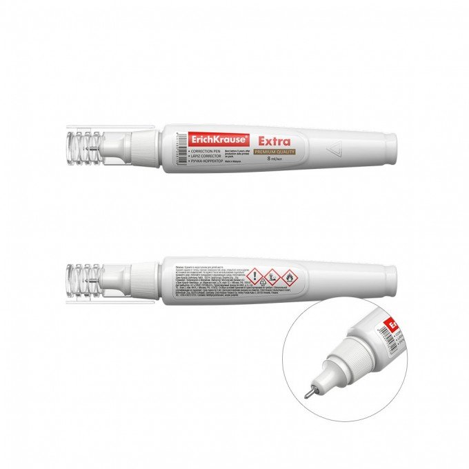 Penna correttore extra Erichkrause - Asciugatura rapida - Alta qualità - Resistente al freddo - A base solvente - Colore bianco