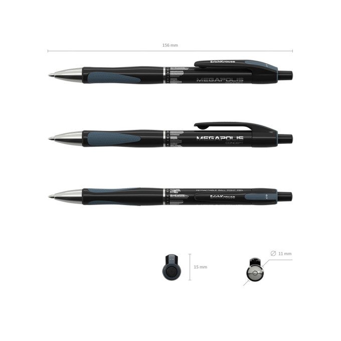 1 Penna a sfera a scatto ErichKrause MEGAPOLIS® Matic&Grip 0.7, tecnologia Super Glide, colore inchiostro: nero