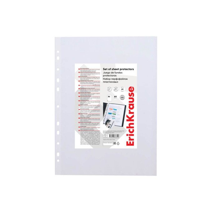 Set di fogli protettivi ErichKrause® Fizzy Clear, 40 mcm, A4, trasparenti (confezione da 100 pezzi)