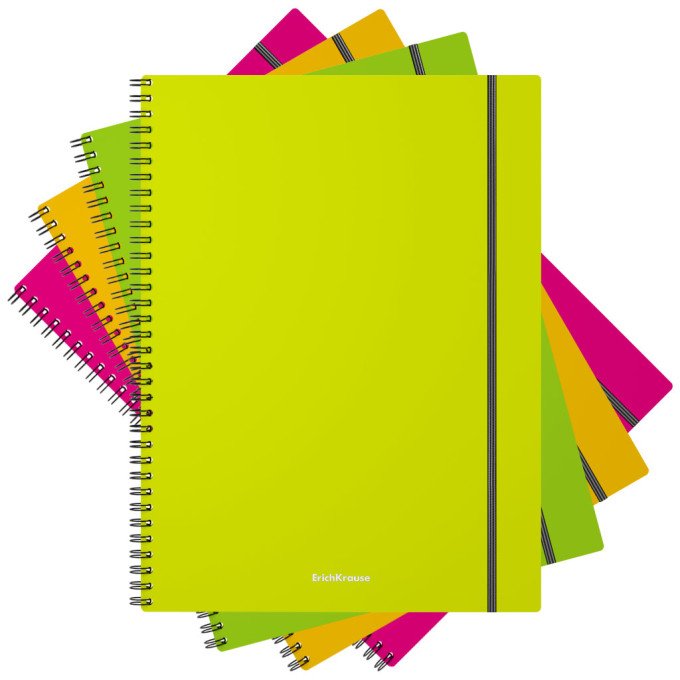 Quaderno a spirale ErichKrause, Neon, assortito, A4, 80 fogli, a quadretti, copertina in plastica, chiusura elastica