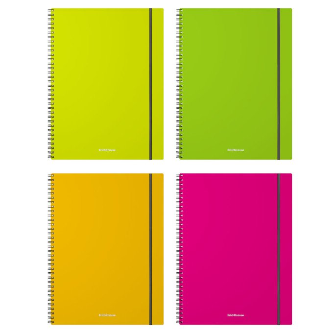 Quaderno a spirale ErichKrause, Neon, assortito, A4, 80 fogli, a quadretti, copertina in plastica, chiusura elastica