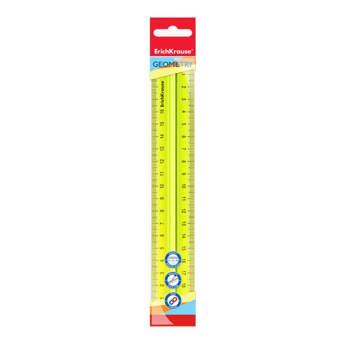 Righello di plastica con supporto ErichKrause Neon, 20 cm, giallo, in sacchetto di plastica