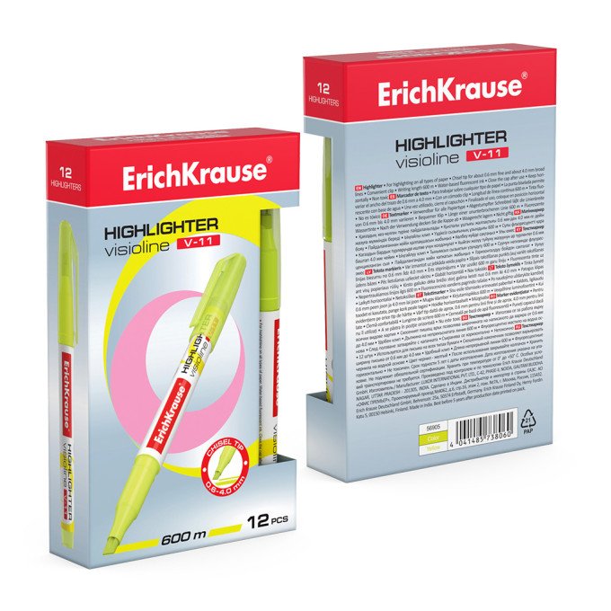 Evidenziatore ErichKrause® Visioline V-11, colore: giallo (confezione da 12 pezzi)