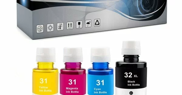 4 Flaconi d'Inchiostro per Cartucce HP 32XL Nero + Colori Compatibili