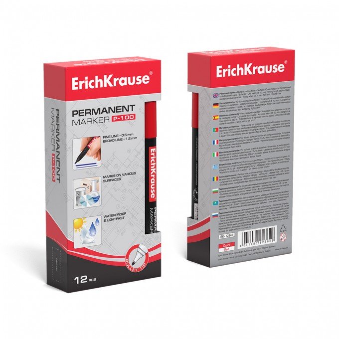 1 Marcatore permanente ErichKrause P-100, colore inchiostro: Rosso