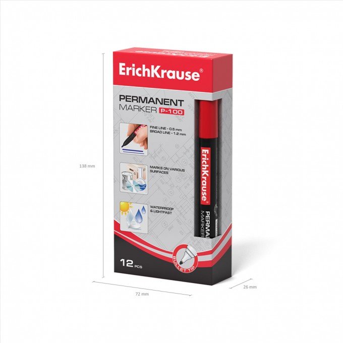 1 Marcatore permanente ErichKrause P-100, colore inchiostro: Rosso