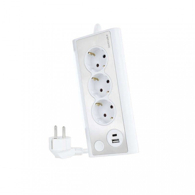 Presa elettrica da tavolo Nanocable con 3x Shuckos, 1x USB-C e 1x USB-A - Illuminazione a LED con interruttore - Cavo da 1,50 m