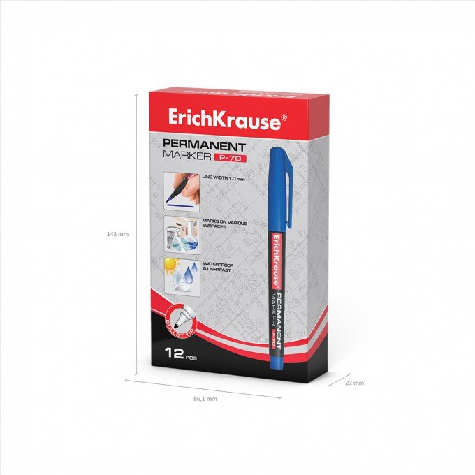 1 Marcatore permanente ErichKrause P-70, colore inchiostro: Blu