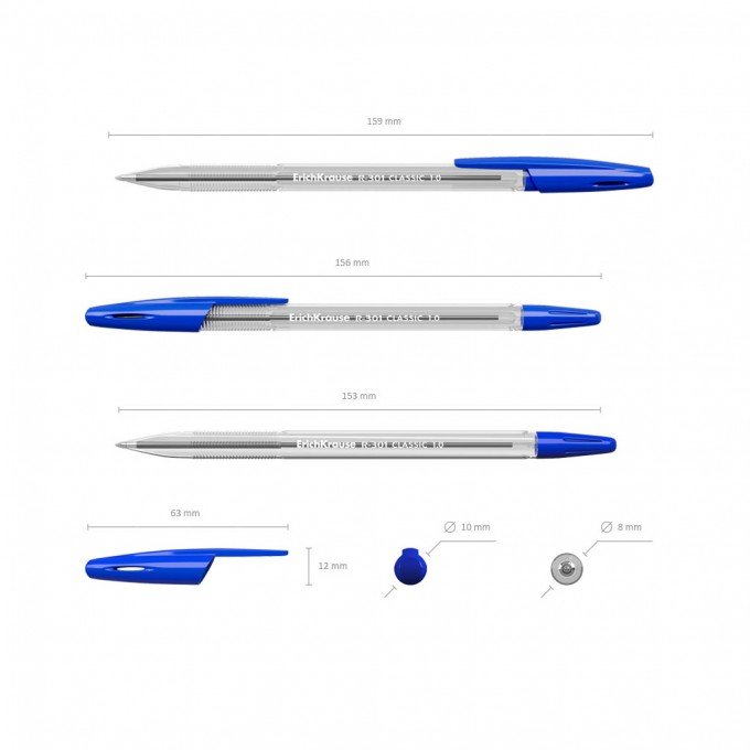 Set di 4 penne a sfera ErichKrause R-301 Stick Classic 1.0 colore inchiostro: blu, nero, rosso, verde (in busta)