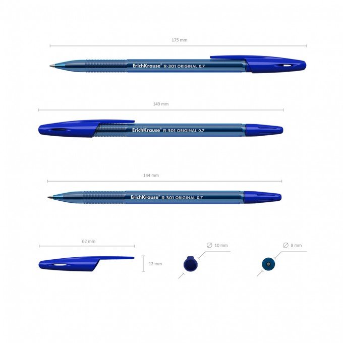 Set di 4 penne a sfera ErichKrause R-301 Stick Original 1.0, colore inchiostro: blu, nero, rosso, verde (in busta)