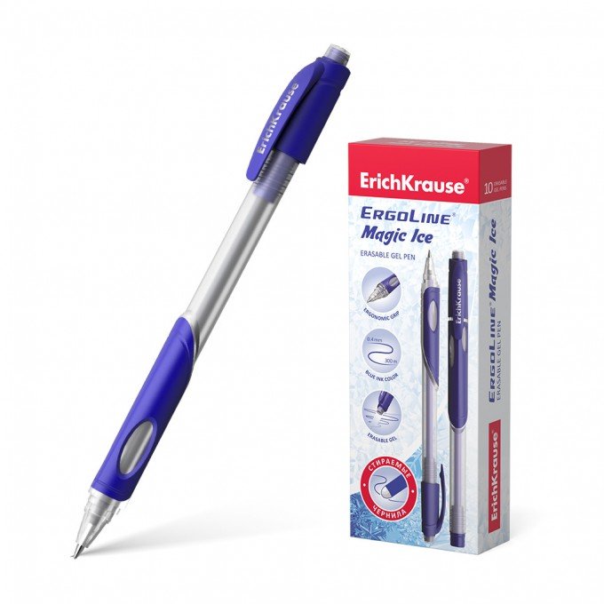 Penna cancellabile a inchiostro gel ErichKrause ErgoLine Magic Ice Stick&Grip 0,5, colore inchiostro blu (confezione da 10 pezzi).