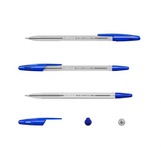 Set di 8 penne a sfera ErichKrause R-301 Stick Classic 1.0, colore inchiostro: blu (in sacchetto)