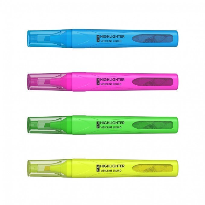 Set di 4 evidenziatori ErichKrause Liquid Visioline V-14 Neon, colori inchiostro: giallo, verde, rosa, blu (astuccio)