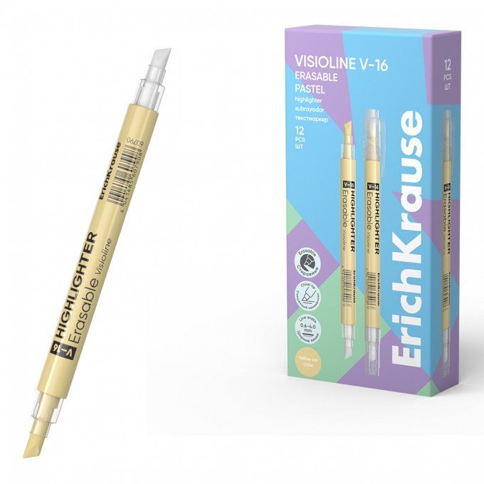 1 Evidenziatore doppia faccia ErichKrause Visioline V-16 Pastello cancellabile, colore inchiostro: giallo