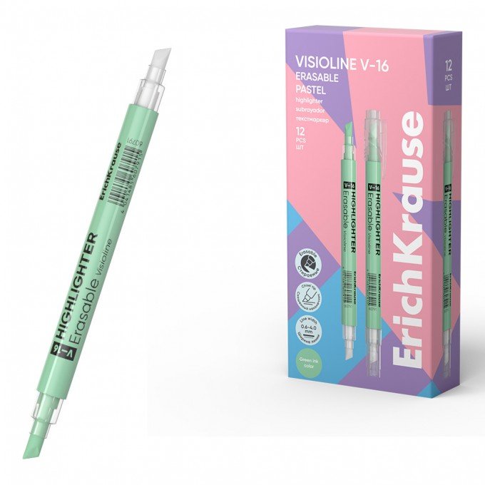 1 Evidenziatore doppia faccia ErichKrause Visioline V-16 Pastello cancellabile, colore inchiostro: Verde