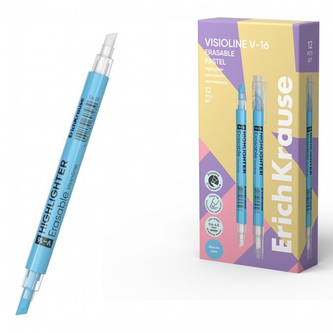 1 Evidenziatore doppia faccia ErichKrause Visioline V-16 Pastello cancellabile, colore inchiostro: Blu