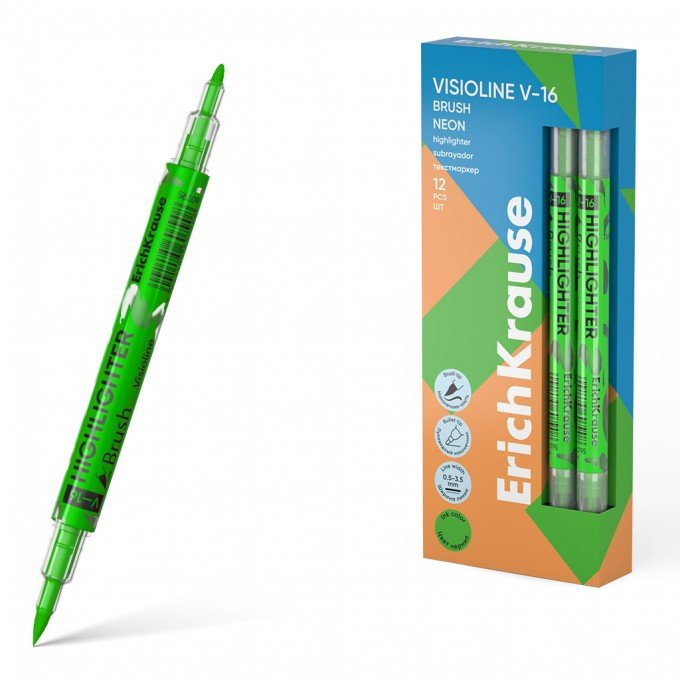 Evidenziatore a doppia punta ErichKrause Visioline V-16 Brush Neon, colore inchiostro: Verde