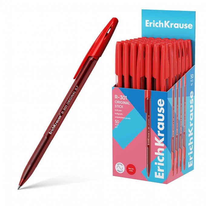 Penna a sfera ErichKrause R-301 Stick Original 1.0, colore inchiostro Rosso (confezione da 50 pz.)